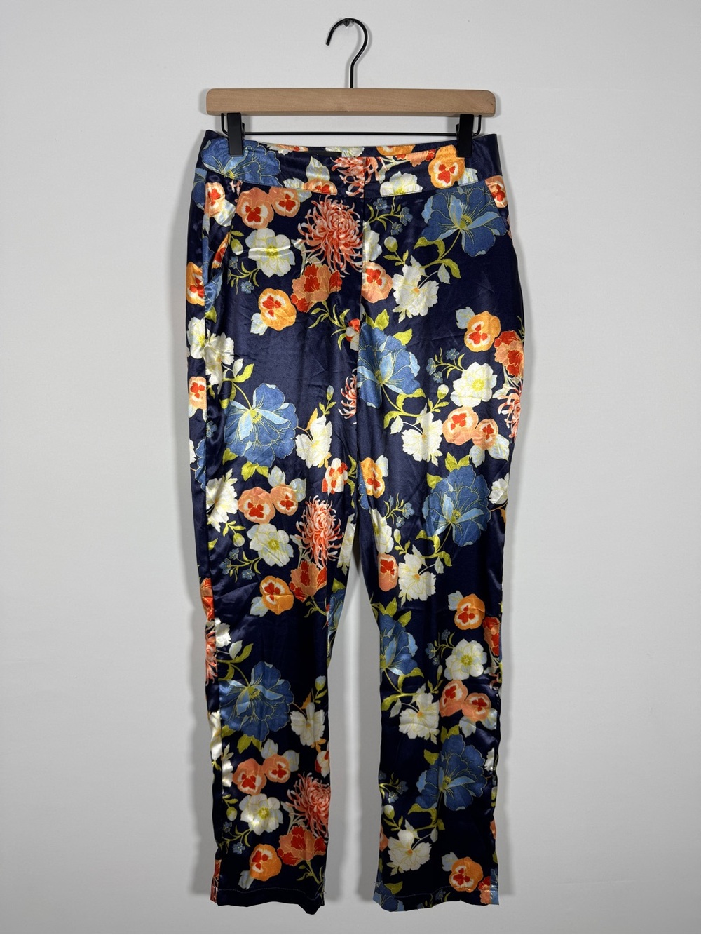 WP44 {Lulus} Blue Floral High Rise Satin Feel Ankle Dress Pants